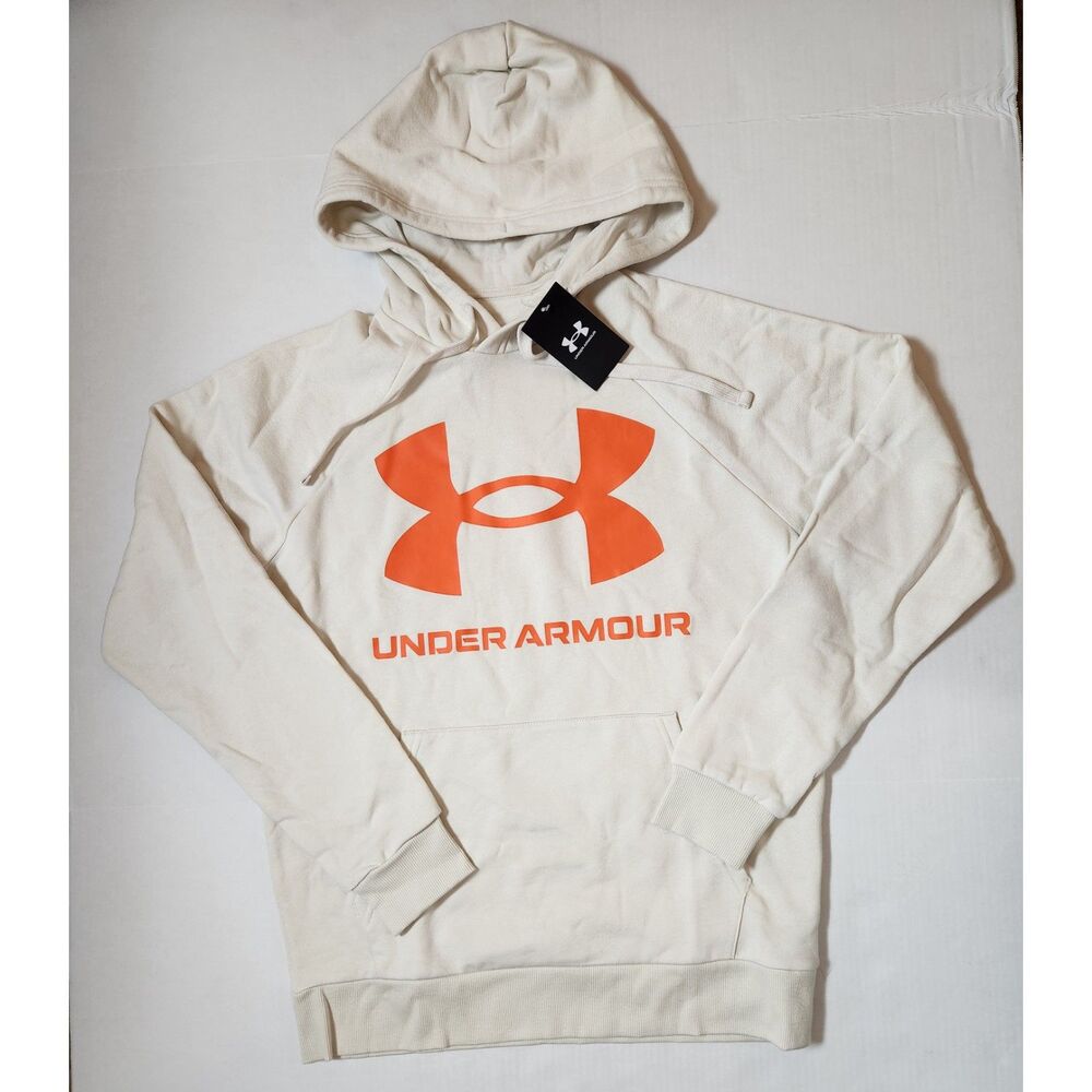 Under Armour Men’s Medium Pullover Hoodie Stone Orange Graphic Loose Fit